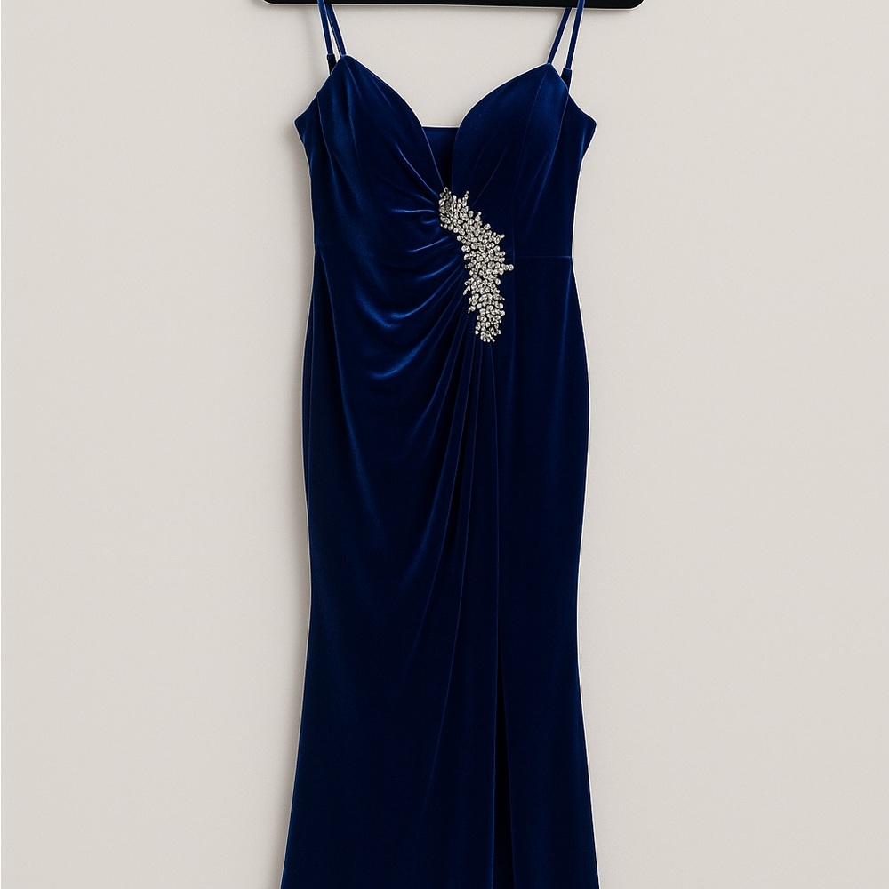 Stunning Midnight Blue Gown with Crystal Accents